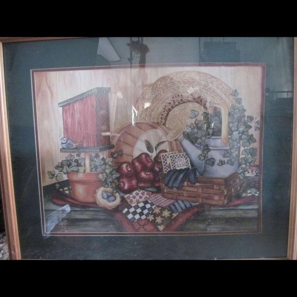 Country Sampler Home & Garden Party Apple Cluster Pattern Framed Art Print Local